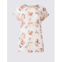 Per Una Floral Print Contrasting Hem T-Shirt