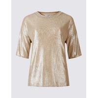 Per Una Metallic Foil Half Sleeve T-Shirt