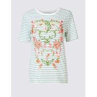 Per Una Cotton Rich Floral Embroidered T-Shirt