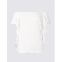 per una ruffle sleeve bardot top