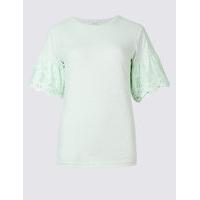 Per Una Pure Cotton Broderie Sleeve T-Shirt