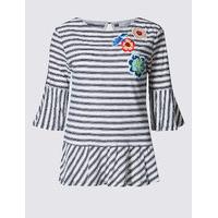 Per Una Pure Cotton Embroidered Peplum T-Shirt