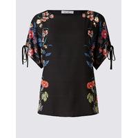 Per Una Mirror Floral Print Tie Sleeve T-Shirt