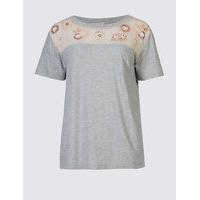 Per Una Cotton Rich Embroidered Lace Yoke T-Shirt