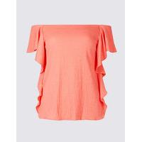 per una ruffle sleeve bardot top