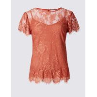 Per Una Lace Round Neck Ruffle Sleeve T-Shirt