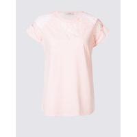 Per Una Cotton Rich Textured Lace Insert T-Shirt