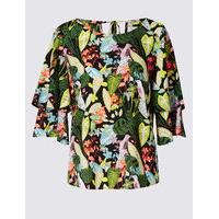 per una bird print tiered sleeve shell top