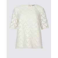 per una lace round neck half sleeve shell top