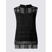 per una lace fringe round neck sleeveless shell top