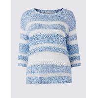 Per Una Cotton Blend Striped Round Neck Jumper