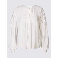 Per Una Dobby Lace Pleated Long Sleeve Blouse