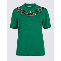 Per Una Gem Detail Round Neck Short Sleeve Jumper