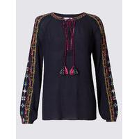 Per Una Embroidered Notch Neck Long Sleeve Blouse