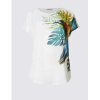 Per Una Tropical Bird Print Short Sleeve T-Shirt