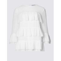 per una ruffle layer round neck 34 sleeve blouse