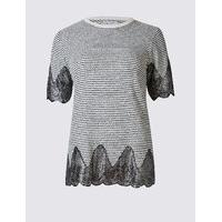 Per Una Cotton Blend Metallic Stripe T-Shirt