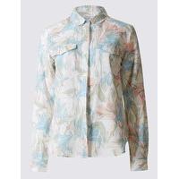 per una linen blend floral print long sleeve shirt