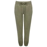 Petite ladies linen cotton blend tie waist pocket detail relaxed jogger fit utility trouser - Khaki