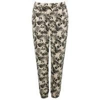 Petite ladies soft linen blend palm print pocket detail relaxed harem casual trousers - Stone