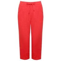 Petite ladies linen blend relaxed fit stright leg tie waist pocket detailed crop trousers - Red