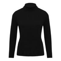 Petite ladies long sleeve ribbed plain soft cotton jersey roll neck top - Black