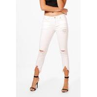 pearl detail distressed skinny jeans white