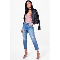 Pearl Embellished Boyfriend Jeans - blue