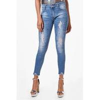 pearl embellished skinny jeans mid blue