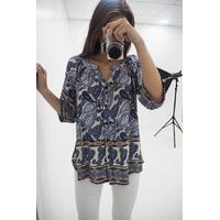 Pennie blue paisley print v-neck blouse