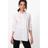 pearl collar woven shirt white