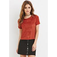 Perforated Faux Suede-Front Top