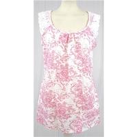 Per Una - Size 12 - White & Fuchsia - Floral Print Sleeveless Top