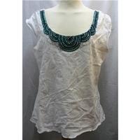 per Una top with green and black beads Per Una - Size: 16 - White - Sleeveless top