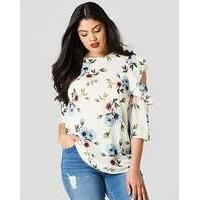 Peony Floral Frill Cold Shoulder Blouse