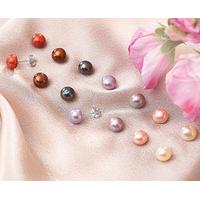 Pearl Stud Earrings Set - 7 Pairs, Brass
