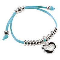 Personalised Heart Friendship Bracelet, Light Blue, Waxed Cord