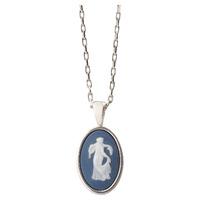 Pendant Oval, White on Saxon Blue, Dancing Hours (Cameo: 1.6cm), Palladium Plate