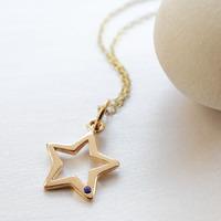 personalised 9 carat gold and sapphire open star necklace