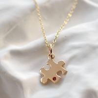 Personalised 9 Carat Gold and Ruby Jigsaw Necklace