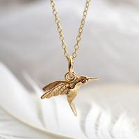 Personalised 9 Carat Gold and Ruby Hummingbird Necklace
