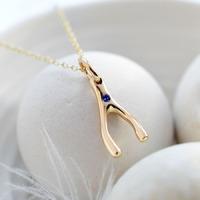 Personalised 9 Carat Gold and Sapphire Wishbone Necklace