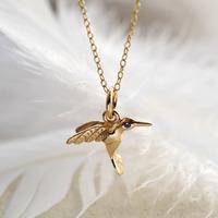 personalised 9 carat gold and sapphire hummingbird necklace