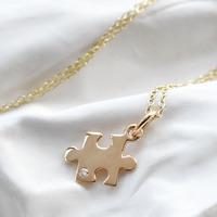Personalised 9 Carat Gold and Diamond Jigsaw Necklace