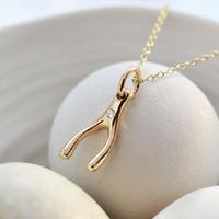 Personalised 9 Carat Gold and Diamond Wishbone Necklace