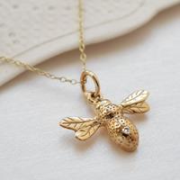 Personalised 9 Carat Gold and Diamond Bee Necklace
