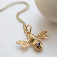 Personalised 9 Carat Gold and Sapphire Bee Necklace