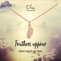 personalised rose gold feather necklace with feather appear message