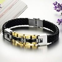 personality gold titanium steel mens leather bracelet christmas gifts