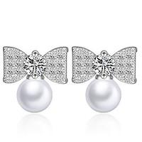 Pearl AAA Cubic Zirconia Stud Earrings Jewelry Wedding Party Daily Casual Pearl Alloy 1 pair Silver Color